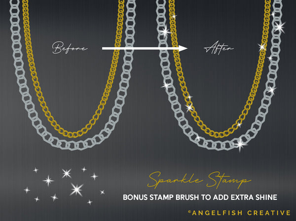 Metal Chains Procreate Brush Set: 50 Jewelry Link Brushes, sparkle stamp
