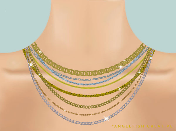 Metal Chains Procreate Brush Set: 50 Jewelry Link Brushes, neck with chains