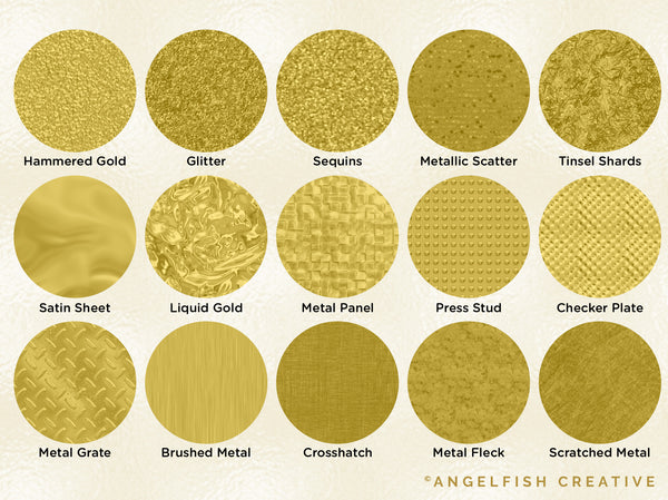 Metallic Textures Procreate Brush Set, 30 foil metal brushes, textures page