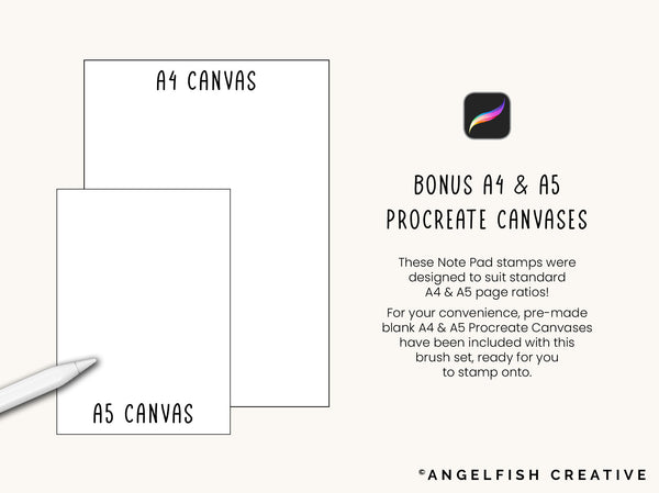 Note Pad Stamp Brushes for Procreate | A4 A5 writing paper page layout brush set, procreate canvases
