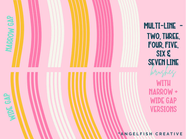 Rainbow Drawing Kit Procreate Brush Set | 26 Multi Line + 55 Border Brushes, multi line styles