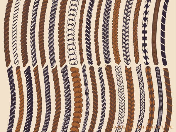 Second page showing the different brush styles of the Rope Brush Set for Procreate on a beige background, designed by Angelfish Creative.