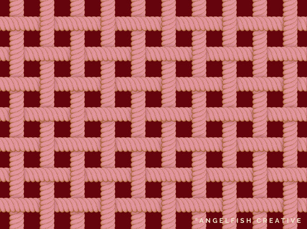 A woven pattern of pink rope on a red background which uses the Rope Brush Set for Procreate designed by Angelfish Creative.