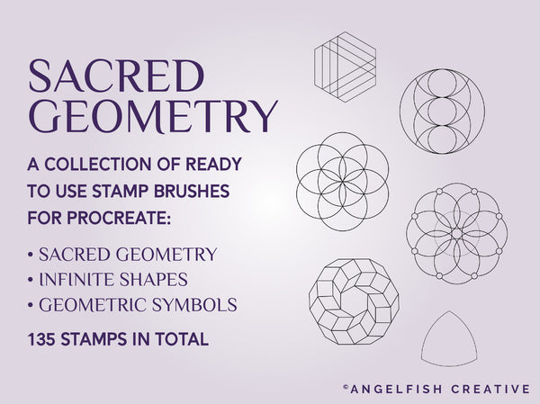 Sacred Geometry Stamp Bundle Procreate Brush Set | 135 Minimalist Geometric Line Stamp Brushes, ready to use stamps