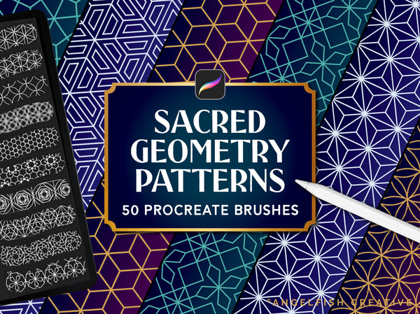Sacred Geometry Patterns Brush Set for Procreate | 50 seamless line art pattern brushes, title