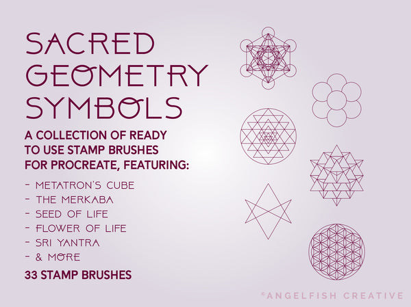 Sacred Geometry Symbols Procreate Brush Set | 33 Minimalist Line Stamp Brushes, ready to use stamps