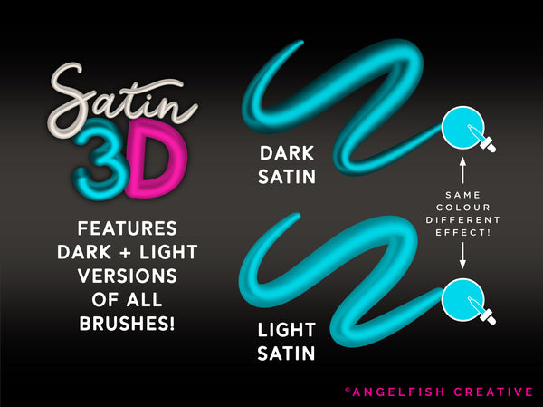 Satin 3D Brush Set for Procreate | 3D Silky Metallic Pearl Brushes, dark and light brush versions