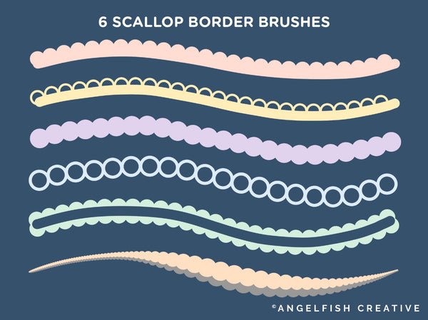 Scallop Border Brushes for Procreate | Scalloped Edge Lace Fringe Brush Set, 6 brush styles