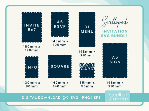 Scalloped Invitation SVG Bundle - Cricut Cutting Files, sizes