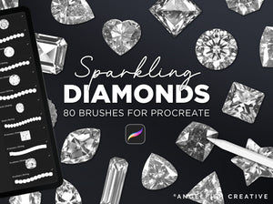 Sparkling Diamonds Procreate Brush Set | 80 Brushes, Rhinestones Jewels Sparkle Stamps, jewellery string, title