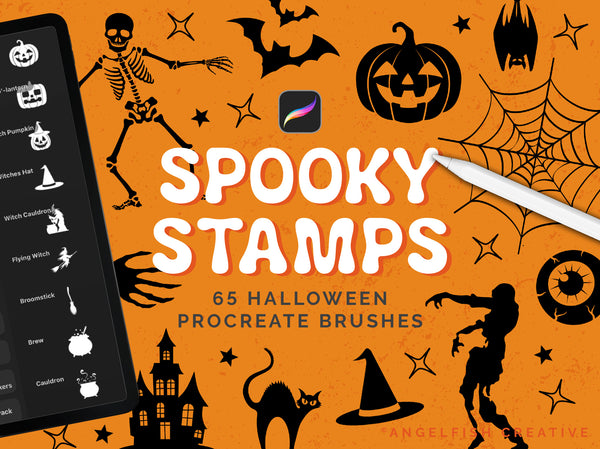 Spooky Stamps Procreate Brush Set: 65 Halloween Stamp Brushes, title