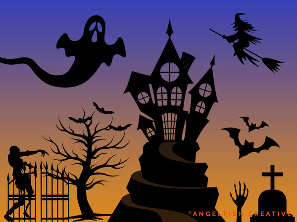 Spooky Stamps Procreate Brush Set: 65 Halloween Stamp Brushes, Halloween scene