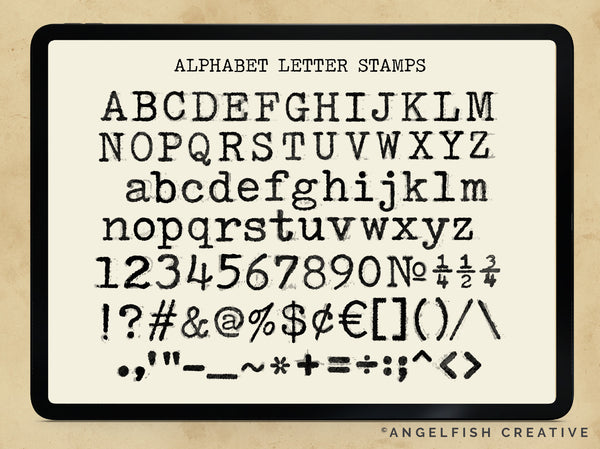 Typewriter Procreate Brush Set | Type Alphabet Letter Key Stamp, Ink & Texture Brushes, alphabet letter stamps