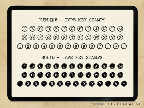 Typewriter Procreate Brush Set | Type Alphabet Letter Key Stamp, Ink & Texture Brushes, type key stamps