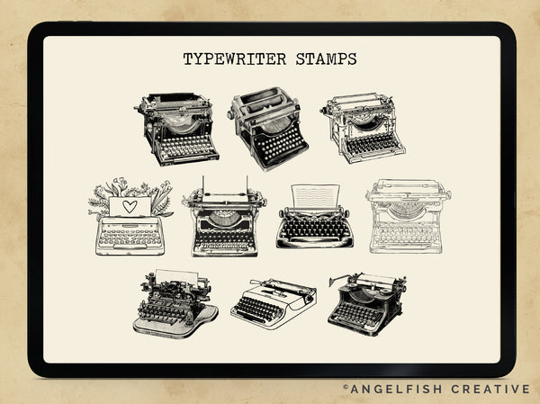 Typewriter Procreate Brush Set | Type Alphabet Letter Key Stamp, Ink & Texture Brushes, typewriter stamps