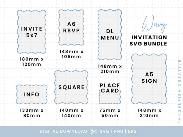 Wavy Invitation Stationery Bundle - SVG, PNG, EPS Cutting Files/Clipart, sizes