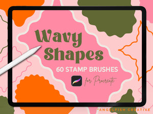 Wavy Shapes Procreate Brush Set | 60 Retro Frame Curved Line Geometric Shape Stamp Brushes, title