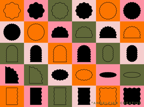 Wavy Shapes Procreate Brush Set | 60 Retro Frame Curved Line Geometric Shape Stamp Brushes, shapes page 1