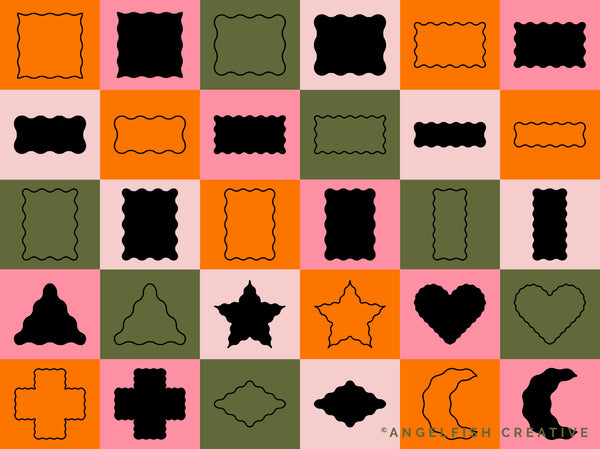 Wavy Shapes Procreate Brush Set | 60 Retro Frame Curved Line Geometric Shape Stamp Brushes, shapes page 2