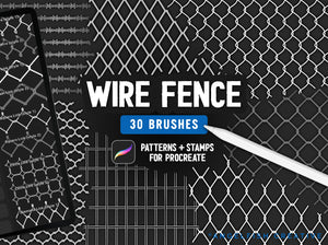 Wire Fence Procreate Brush Set, metal chain link pattern brushes, title