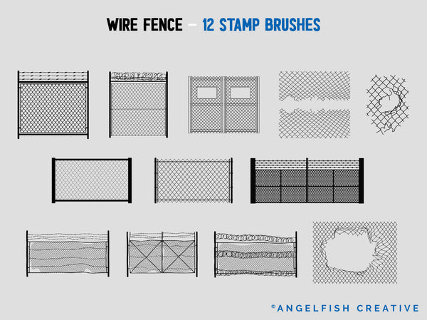 Wire Fence Procreate Brush Set, metal chain link pattern brushes, stamp brushes