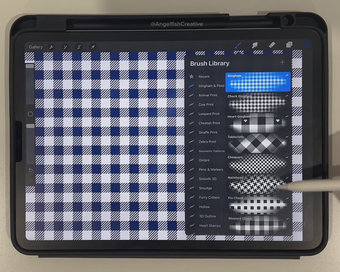 Gingham & Plaid Brush Set for Procreate | 50 Check Tarten Houndstooth Pattern Brushes, example video