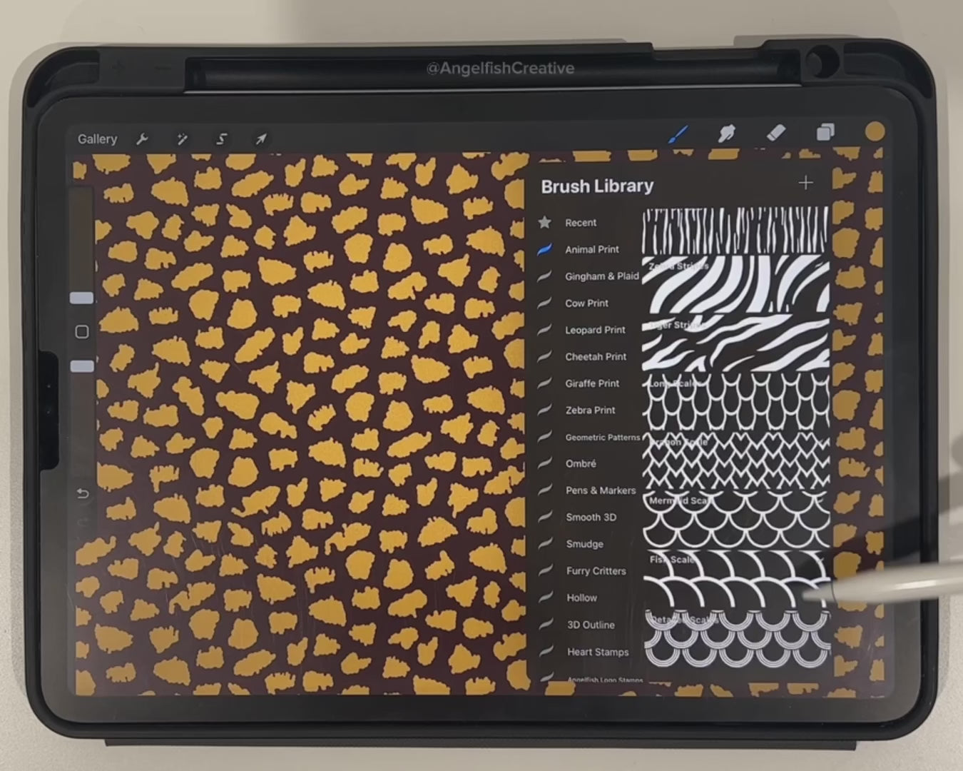 Animal Print Patterns Brush Set for Procreate | 36 animal hide, leopard, skin, stripe, scale & fur brushes, video showing the brushes