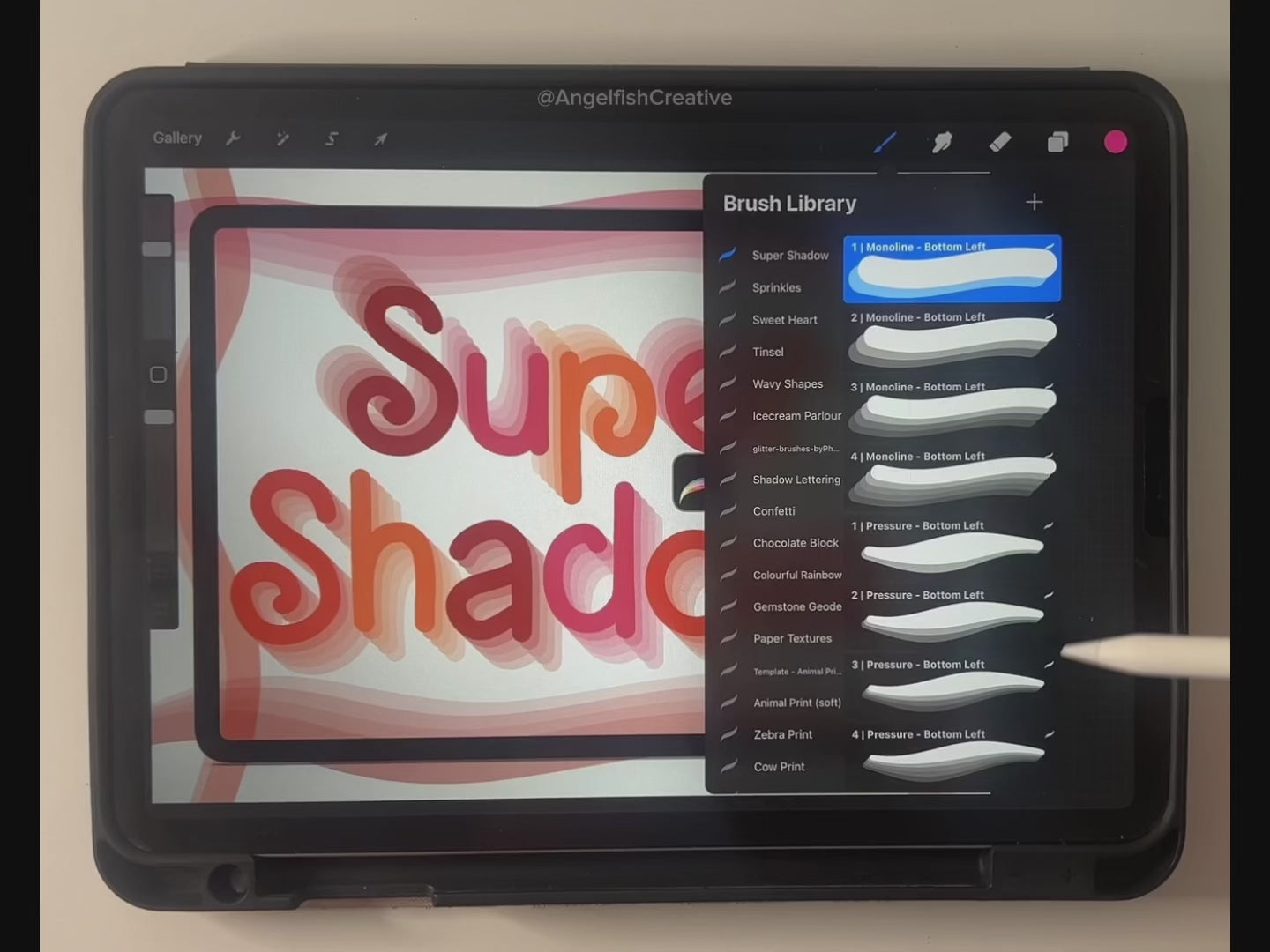 Super Shadow Brush Set for Procreate | 64 Drop Shadow Gradient Line Brushes, video