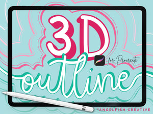 3D Outline Procreate Brush Set | Set of 4 Procreate Brushes for 3D shadow lettering, title screen