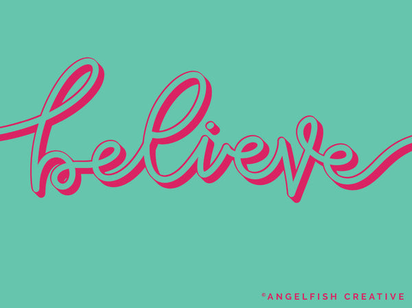 3D Outline Procreate Brush Set | Set of 4 Procreate Brushes for 3D shadow lettering, hand-written 'believe'