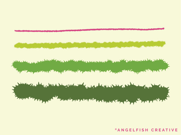Cactus Spiky Line Brush for Procreate, brush drawn in different sizes