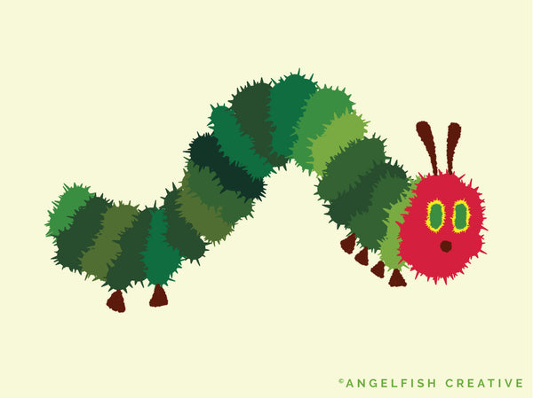 'Hungry Caterpillar' book illustration drawn using the Cactus Spiky Brush for Procreate.