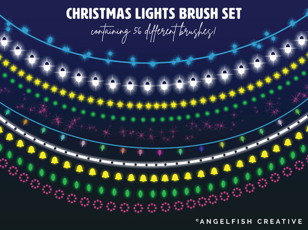 Christmas Lights Procreate Brush Set | 56 Bokeh Sparkle Neon Glow Fairy Light Brushes, different brushes