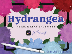 Hydrangea Brush Set for Procreate | Floral Petal Scatter Leaf Stamp Brushes, title artwork