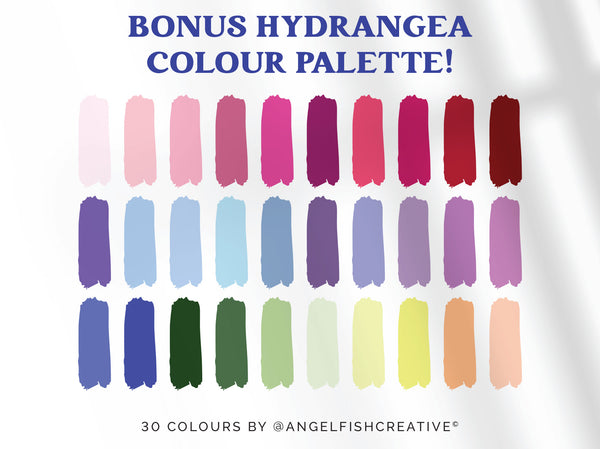 Hydrangea Brush Set for Procreate | Floral Petal Scatter Leaf Stamp Brushes, bonus colour palette