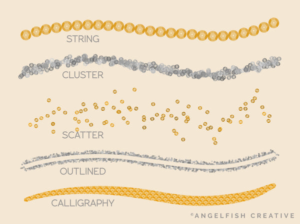 Sequins Brush Set for Procreate | 6 Glitter Sequin Scatter Lettering Brushes, brush styles