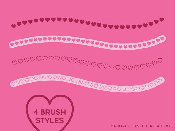 Sweet Heart Brush Set | 4 Procreate Love Heart Line/Lettering Brushes, brush styles