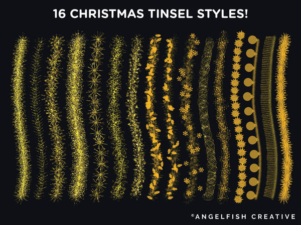 Tinsel Procreate Brush Set | Set of 48 Christmas Sparkle Glitter Tinsel Brushes, brush styles