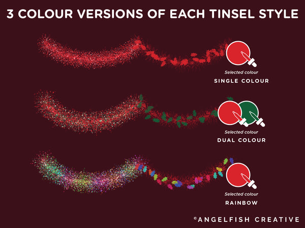 Tinsel Procreate Brush Set | Set of 48 Christmas Sparkle Glitter Tinsel Brushes, colour versions