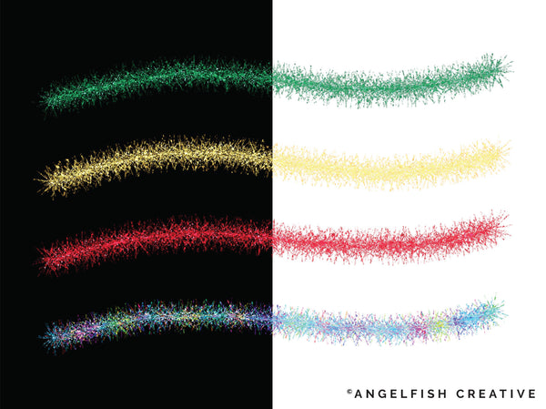 Tinsel Procreate Brush Set | Set of 48 Christmas Sparkle Glitter Tinsel Brushes, brushes on different backgrounds