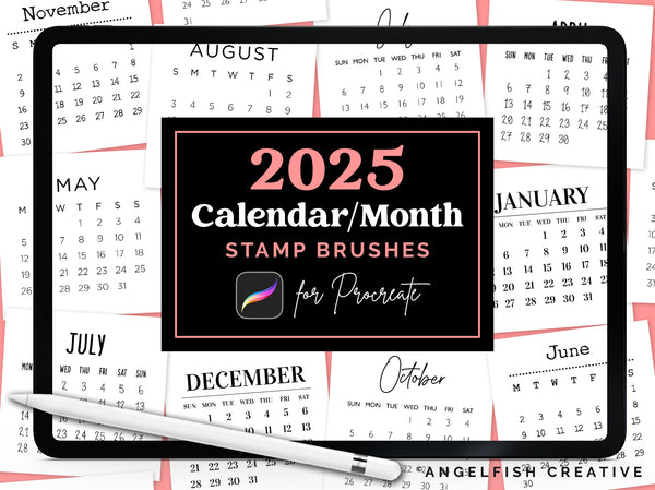 2025 Calendar Month Stamp Brushes for Procreate, digital planner, title