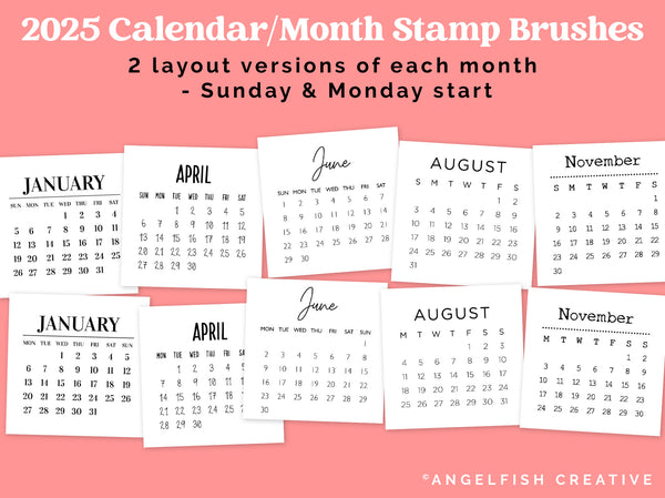 2025 Calendar Month Stamp Brushes for Procreate, digital planner, month stamp brushes