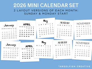 2026 Mini Calendar Month Stamp Brushes for Procreate, digital planner, layout versions