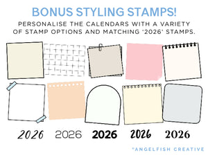 2026 Mini Calendar Month Stamp Brushes for Procreate, digital planner, bonus styling stamps