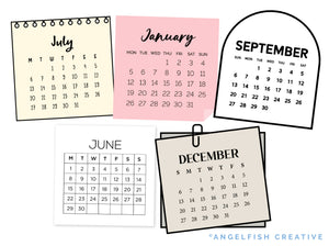 2026 Mini Calendar Month Stamp Brushes for Procreate, digital planner, design examples made with the brush set
