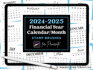 2024-2025 Financial Year Calendar Month Stamp Brushes for Procreate | Digital Planner Creator, title