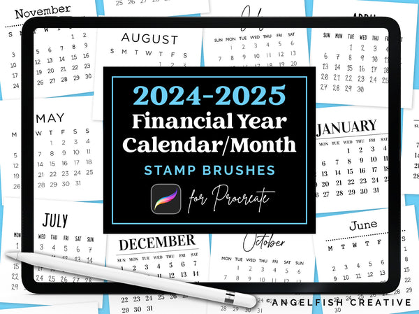 2024-2025 Financial Year Calendar Month Stamp Brushes for Procreate | Digital Planner Creator, title