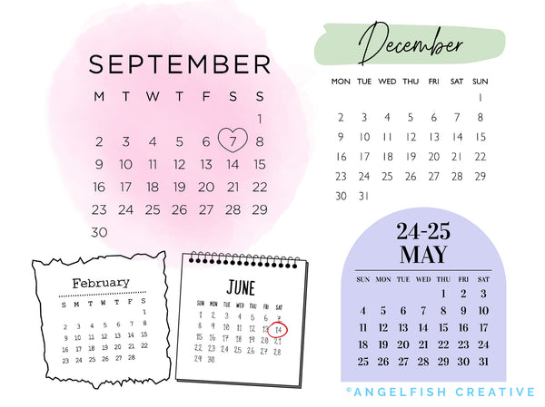 2024-2025 Financial Year Calendar Month Stamp Brushes for Procreate | Digital Planner Creator, calendar designs