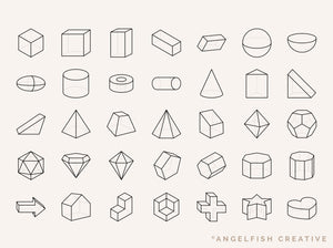 3D Shapes Procreate Brush Set | 35 Geometric Cube Sphere Cone Stamp Brushes, 3D stamp shapes