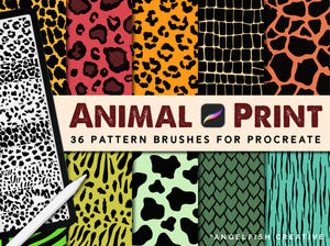 Animal Print Patterns, Brush Set for Procreate | 36 animal hide, leopard, skin, stripe, scale & fur brushes, title